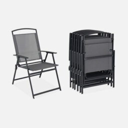 Sweeek - 6-Seater Metal Dining Set With Foldable Chairs And Parasol Grey 140X80X71.5 Cm - Sonia - thumbnail 4