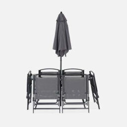 Sweeek - 6-Seater Metal Dining Set With Foldable Chairs And Parasol Grey 140X80X71.5 Cm - Sonia - thumbnail 3
