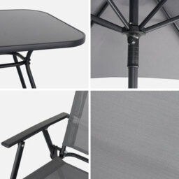 Sweeek - 6-Seater Metal Dining Set With Foldable Chairs And Parasol Grey 140X80X71.5 Cm - Sonia - thumbnail 5