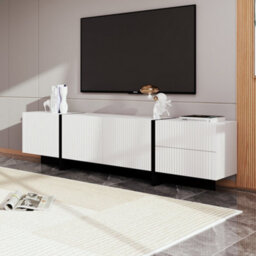 Btm 190 Cm Tv Cabinet With 3 Doors, 2 Drawers, Black And White - thumbnail 9