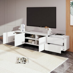 Btm 190 Cm Tv Cabinet With 3 Doors, 2 Drawers, Black And White - thumbnail 7