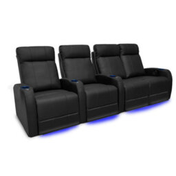 Valencia Syracuse Home Cinema Seating Row Of 4 Loveseat Right Black Top Grain Leather Usb Charger Led Cup Holders - thumbnail 1