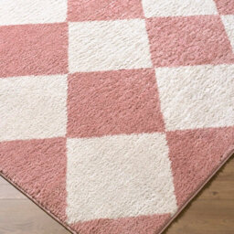 Livabliss Fossay Shaggy-Washable Pink Ivory Modern High Pile Diamond Pattern Living Bedroom Rug 160 X 213 Cm Easy Care, Non Shedding - thumbnail 7