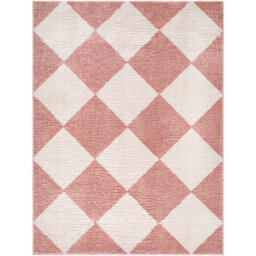 Livabliss Fossay Shaggy-Washable Pink Ivory Modern High Pile Diamond Pattern Living Bedroom Rug 160 X 213 Cm Easy Care, Non Shedding - thumbnail 2