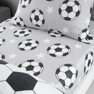 Catherine Lansfield Brushed Cotton Football Stars Fitted Sheet Grey - image 1