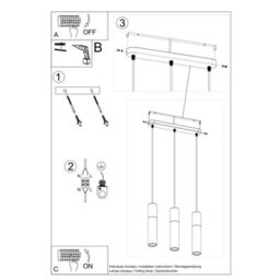 Sollux Lighting Borgio Concrete & Steel White 3 Light Classic Pendant Ceiling Light - thumbnail 5