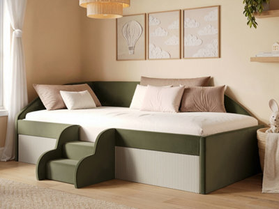 Flair Aviana Olive Green Velvet Low Sleeper Bed With Beige Cord - image 1