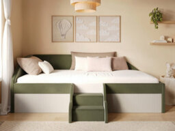 Flair Aviana Olive Green Velvet Low Sleeper Bed With Beige Cord - thumbnail 2