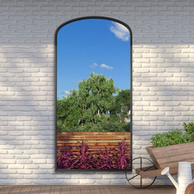 "Mirroroutlet - The Angustus - Black Metal Framed Arched Garden Wall Mirror 79""x39"" (200 X 100 Cm)" - image 1