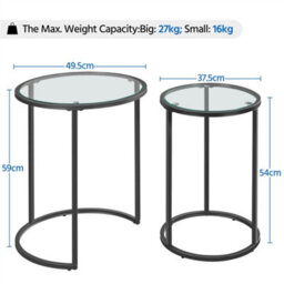 Yaheetech Black Glass Top Nesting Side Table With Metal Legs For Small Spcae - thumbnail 3
