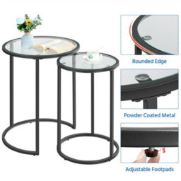 Yaheetech Black Glass Top Nesting Side Table With Metal Legs For Small Spcae - thumbnail 4