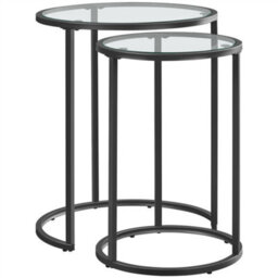 Yaheetech Black Glass Top Nesting Side Table With Metal Legs For Small Spcae - thumbnail 2