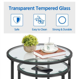 Yaheetech Black Glass Top Nesting Side Table With Metal Legs For Small Spcae - thumbnail 5