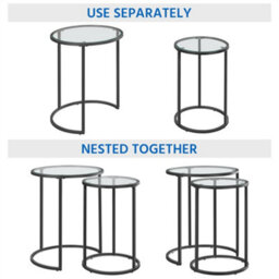 Yaheetech Black Glass Top Nesting Side Table With Metal Legs For Small Spcae - thumbnail 6