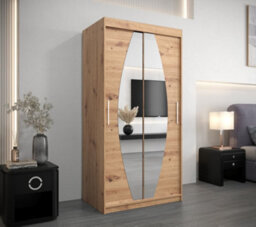 Arte Elypse Contemporary 2 Mirrored Sliding Door Wardrobe 5 Shelves 2 Rails Artisan Oak Effect (H)2000mm (W)1000mm (D)620mm - thumbnail 2
