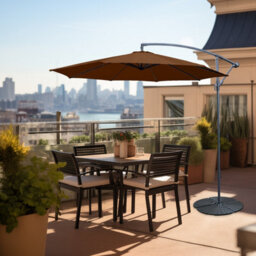 Sundaze Coffee 3M Garden Banana Parasol Cantilever Umbrella Sun Shade Patio Hanging With Base Weights - thumbnail 1