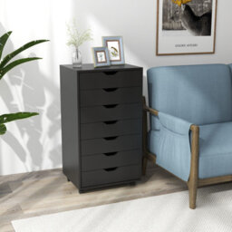 Gainoom 7-Drawer Black Storage Cabinet Mobile File Organizer Wooden Vertical Filing Dresser Chest On Lockable Wheels - thumbnail 5