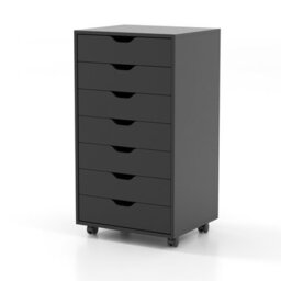 Gainoom 7-Drawer Black Storage Cabinet Mobile File Organizer Wooden Vertical Filing Dresser Chest On Lockable Wheels