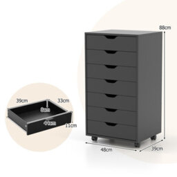 Gainoom 7-Drawer Black Storage Cabinet Mobile File Organizer Wooden Vertical Filing Dresser Chest On Lockable Wheels - thumbnail 2