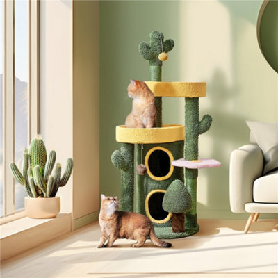 Yaheetech Green/yellow 123Cm Oasis-Themed Fleece-Covered Cat Tower - image 1