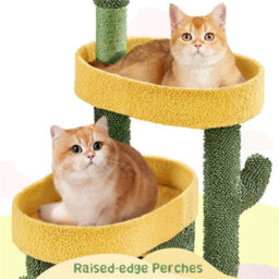 Yaheetech Green/yellow 123Cm Oasis-Themed Fleece-Covered Cat Tower - thumbnail 8