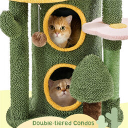 Yaheetech Green/yellow 123Cm Oasis-Themed Fleece-Covered Cat Tower - thumbnail 9