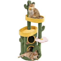 Yaheetech Green/yellow 123Cm Oasis-Themed Fleece-Covered Cat Tower - thumbnail 2