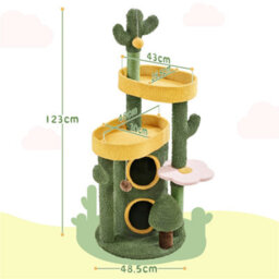 Yaheetech Green/yellow 123Cm Oasis-Themed Fleece-Covered Cat Tower - thumbnail 3