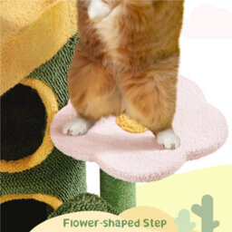 Yaheetech Green/yellow 123Cm Oasis-Themed Fleece-Covered Cat Tower - thumbnail 6