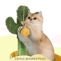 Yaheetech Green/yellow 123Cm Oasis-Themed Fleece-Covered Cat Tower - thumbnail 7