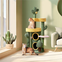 Yaheetech Green/yellow 123Cm Oasis-Themed Fleece-Covered Cat Tower - thumbnail 1