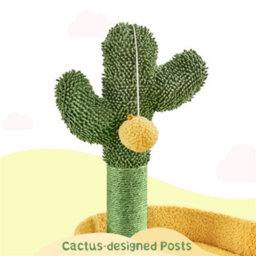 Yaheetech Green/yellow 123Cm Oasis-Themed Fleece-Covered Cat Tower - thumbnail 4