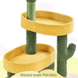 Yaheetech Green/yellow 123Cm Oasis-Themed Fleece-Covered Cat Tower - thumbnail 5
