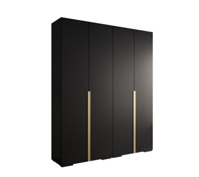 Arte Sleek Inova I Hinged Door Wardrobe H2370mm W2000mm D470mm - Modern Black Finish With Golden Vertical Metal Handles - image 1