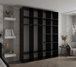 Arte Sleek Inova I Hinged Door Wardrobe H2370mm W2000mm D470mm - Modern Black Finish With Golden Vertical Metal Handles - thumbnail 6