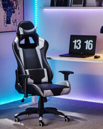 Beliani Gaming Chair Knight Faux Leather Silver - thumbnail 2