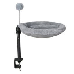 Skylos 360 Rotating Grey Plush Mesh Cat Bed For Desk Adjustable Height Hammock - thumbnail 3