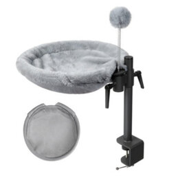 Skylos 360 Rotating Grey Plush Mesh Cat Bed For Desk Adjustable Height Hammock - thumbnail 2