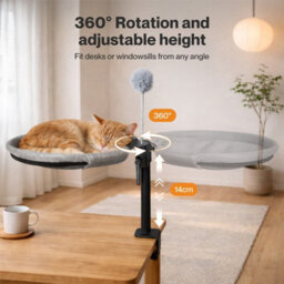 Skylos 360 Rotating Grey Plush Mesh Cat Bed For Desk Adjustable Height Hammock - thumbnail 7