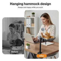 Skylos 360 Rotating Grey Plush Mesh Cat Bed For Desk Adjustable Height Hammock - thumbnail 5