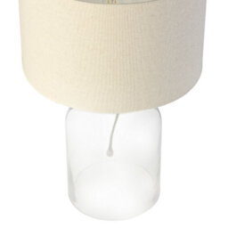 Happy Homewares Contemporary Elegant Table Lamp With Clear Glass Base And Oatmeal Linen Shade - thumbnail 3