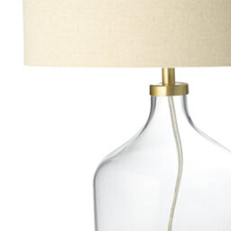 Happy Homewares Contemporary Elegant Table Lamp With Clear Glass Base And Oatmeal Linen Shade - thumbnail 4