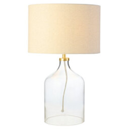 Happy Homewares Contemporary Elegant Table Lamp With Clear Glass Base And Oatmeal Linen Shade - thumbnail 2