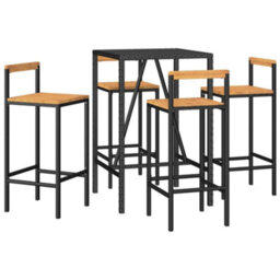 Berkfield 5 Piece Garden Bar Set Black Poly Rattan& Solid Wood Acacia - thumbnail 3