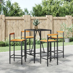 Berkfield 5 Piece Garden Bar Set Black Poly Rattan& Solid Wood Acacia