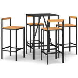 Berkfield 5 Piece Garden Bar Set Black Poly Rattan& Solid Wood Acacia - thumbnail 2
