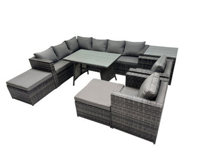 Fimous 10-Seater Outdoor Pe Rattan Sofa Set With Dining Table Patio Garden Furniture Sets With 2 Chair 2 Big Stools Side Table - image 1