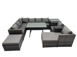 Fimous 10-Seater Outdoor Pe Rattan Sofa Set With Dining Table Patio Garden Furniture Sets With 2 Chair 2 Big Stools Side Table - thumbnail 2