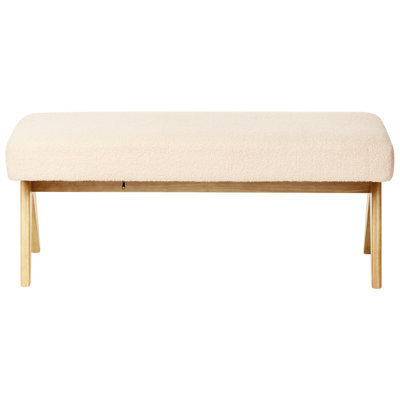 Wyld And Coco Boucle Bench, Off-White And Light Brown Upholstery With Rubberwood Legs, W118 X D46 X H48Cm - image 1