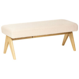Wyld And Coco Boucle Bench, Off-White And Light Brown Upholstery With Rubberwood Legs, W118 X D46 X H48Cm - thumbnail 5